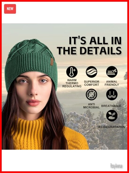100% Merino Wool Beanie, Knit Cuffed Winter Hat, Lightweight Warm Cap Unisex main image 4